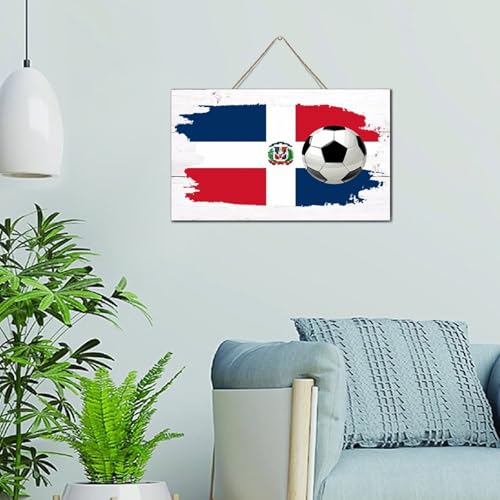 Autravelco Football Theme Dominican Republic Modern Wall Décor Wooden Plaque Sign 6x10 Inch Balls Sport Game Day Country Wall Art Wood Plaque with Sayings Home Decor for Living Room Office