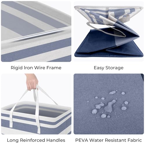 HomeHacks 2 Pack Large Laundry Baskets, Waterproof, Freestanding Laundry Hampers, Collapsible Clothes Hamper with Reinforced Handles in Laundry, College Dorm, Bathroom, Bedroom (Blue+Pink, 88Lx2)