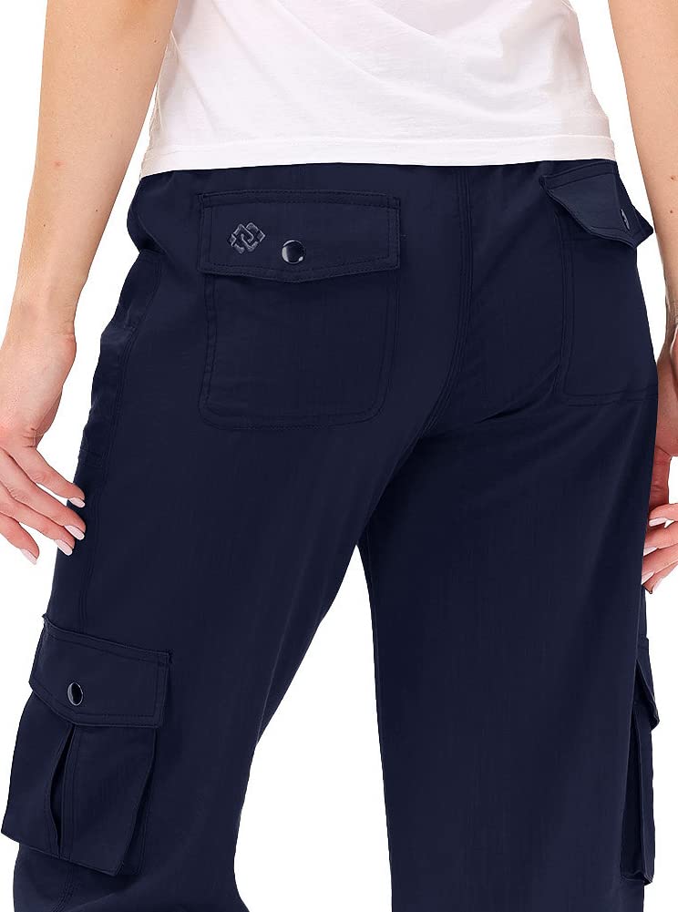 MoFiz Capris pour femme avec poches, coupe ample, décontracté, habillé, léger et baggy pour la randonnée, bleu marine, Taille 3XL