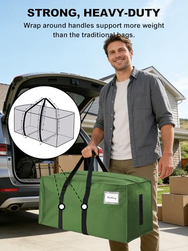 HOMESURE Supports 200lbs Heavy Duty Moving Bags - Strong Zipper & Wrap-Around Handles - Water-Resistant Storage Totes, Durable Alternative to Moving Boxes - 4 Pack - Olive Green - view 1