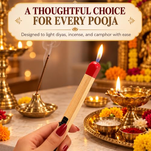 Image of I K IMPEX Match Stick Shaped Gas Lighter for Kitchen, Long Handle Butane Gas Lighter for Gas Stove, Candle & BBQ, Windproof Refillable Multipurpose Lighter for Home & Outdoor Use