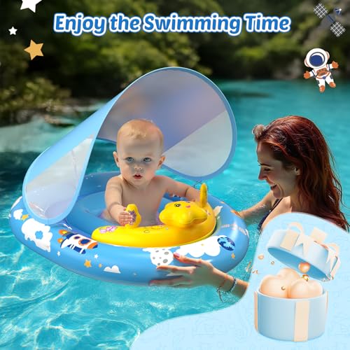 Baby Pool Float with Canopy UPF50+ Sun Protection, Baby Swimming Float with Toy Play Console, Toddler Pool Floats with Adjustable Safety Seat for Kids Infant Todder Girls Boys Aged 6-36 Months (Blue) - image 7