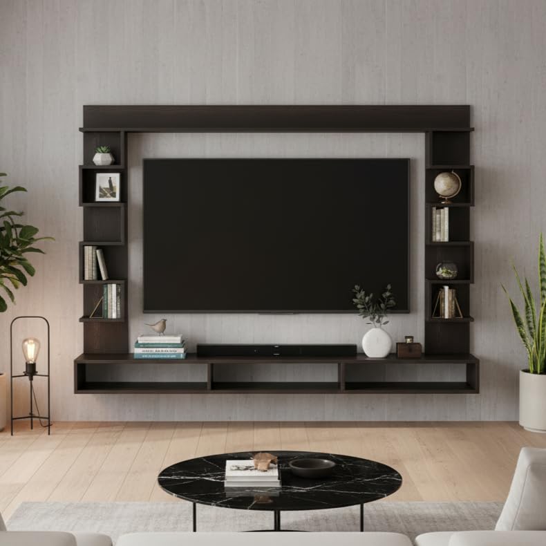 Image of FURNEASER Cabiar Wall Mount TV Unit for Living Room Wooden Entertainment Center with Storage Shelves Modern TV Panel Stand Showcase for Up to 55 Inch Media Console Cabinet (Wenge)