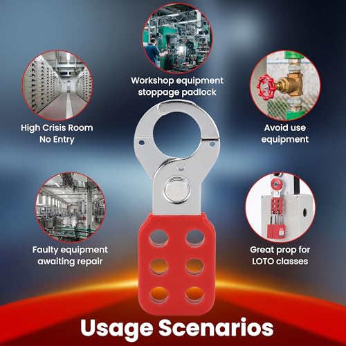 Image of Lock Out Tag Out Hasp, Steel Tamper-Proof Loto Hasp with Extended Jaw, Safety Lockout Kit with 6 Holes Interlock, Padlock Latch（6 Pack, Red）
