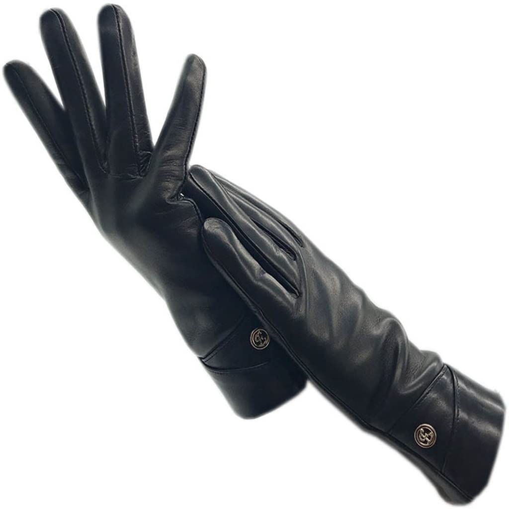 Guantes de Cuero de Invierno para Mujer, Negros, cálidos, con Forro para Conducir, Ciclismo, protección contra el frío, D 7,5 (D 8)