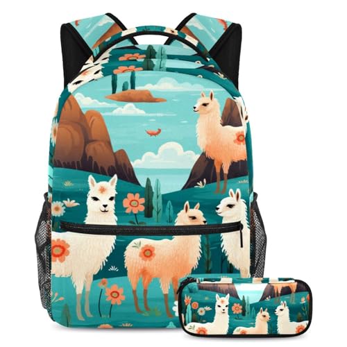 Sac à dos alpaga anti-déchirure grand cartable enfant et ado ensemble trousse pour la rentrée
