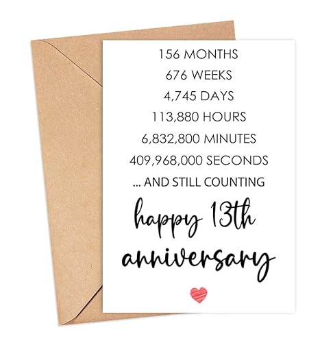 Happy 13th Anniversary Card, Valentines Day Card, 13 Years Together Anniversary, Wedding Anniversary Card Gifts, Idea For Her, Wife, Him, Husband, Boyfriend, Girlfriend