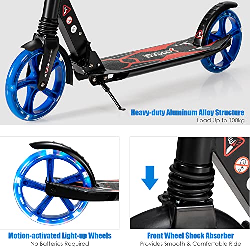 COSTWAY Kickscooter voor kinderen, LED light-up scooter met PU wielen, in hoogte verstelbare T-bar, schokabsorberend… - Afbeelding 3