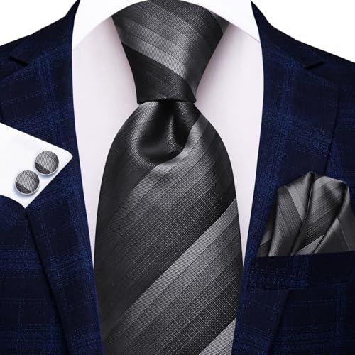 Image of Hi-Tie Paisley Floral Ties Set for Men Silk Mens Stripes Necktie Pocket Square Cufflinks Set Formal Business