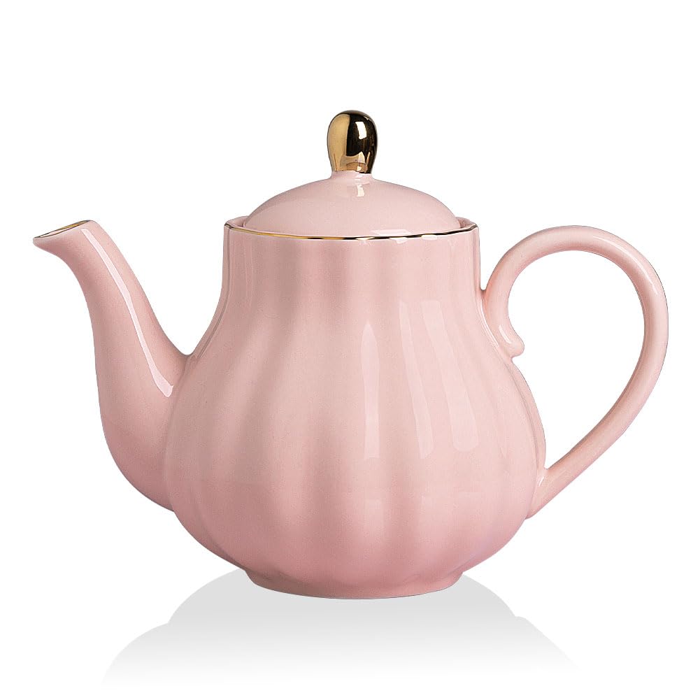 Sweejar 40FLOZ Royal Teapot with Infuser,Porcelain Tea Pot(Pink)