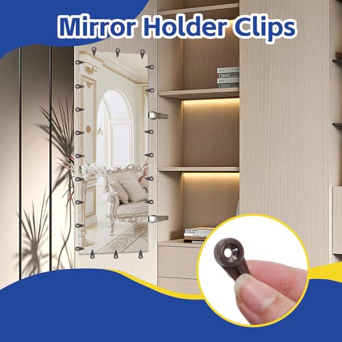 Image of 25pcs Mirror Hanging Clips, Glass Retainer Clips, Plastic Mirror Mounting Clips Hanging Hardware for Fixing Window Glass Cabinet Door (Brown)