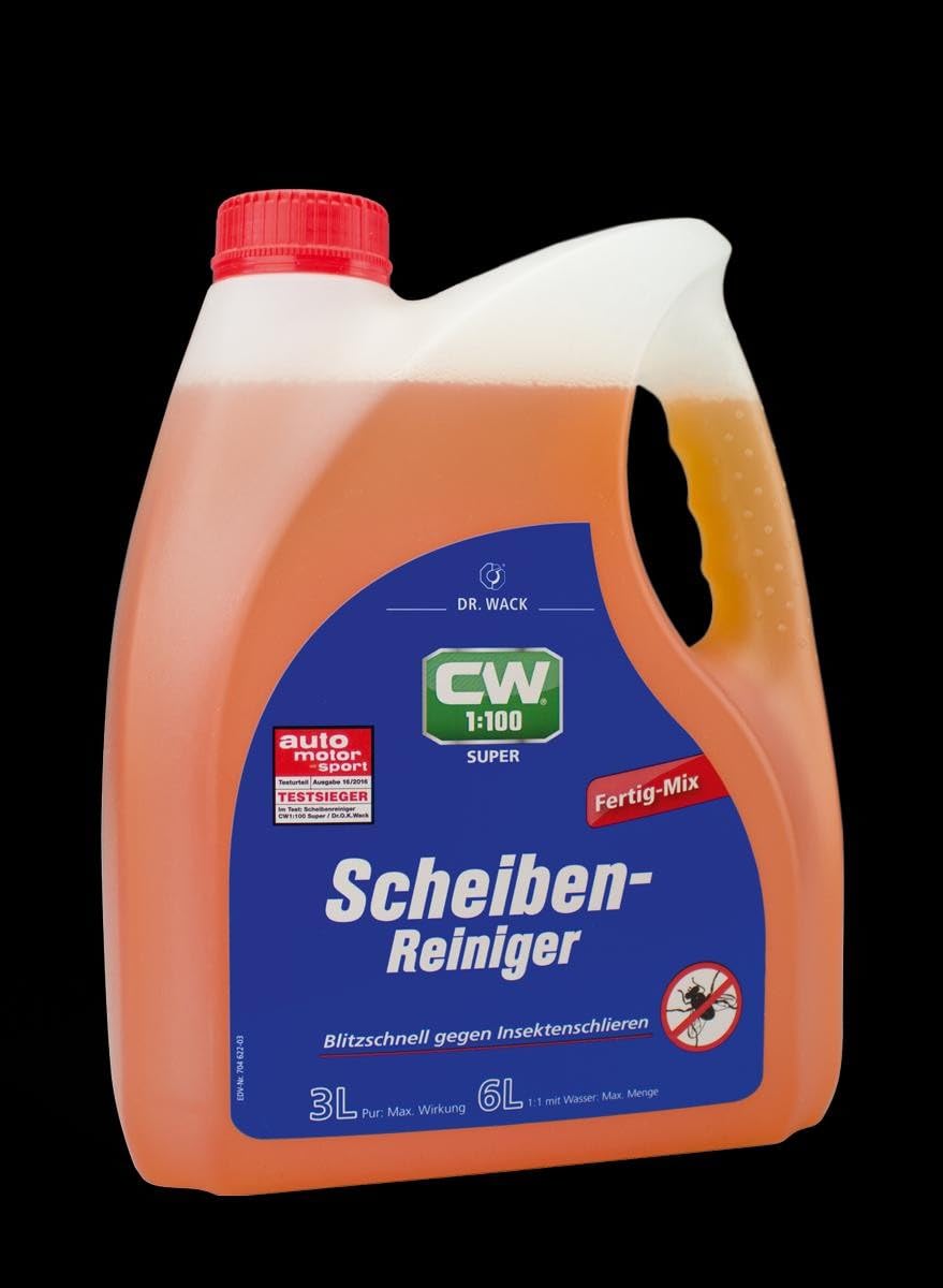 Dr. Wack CW1:100 Super środek do czyszczenia szyb, gotowy miks, 3 l, środek do czyszczenia szyb premium do wszystkich instalacji do spryskiwaczy szyb i reflektorów, wysokiej jakości pielęgnacja samochodu – Made in Germany