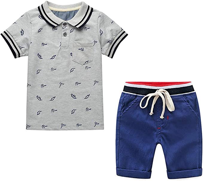 YilakuBaby Boys Summer Clothes,Shirt Top and Elastic Shorts 2-Piece Kids Beach Outfits Set