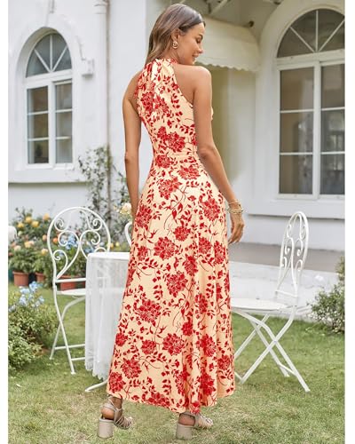 Image of STYLEWORD Women's Summer Floral Halter Maxi Dress Vacation Semi Formal 2026