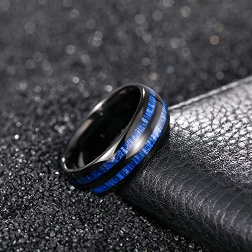 TRUMIUM 6mm 8mm Mens Tungsten Wedding Rings Blue Maple Wood Inlay Black Tungsten Carbide Ring Engagement Band Beveled Edges Comfort Fit Size 6-132