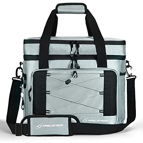 Maelstrom Collapsible Soft Sided Cooler - 60 Cans Extra Large Lunch Cooler Bag Insulated Leakproof Camping Cooler, Portable For Grocery Shopping, Camping, Tailgating And Road Trips，Grey #TOP7