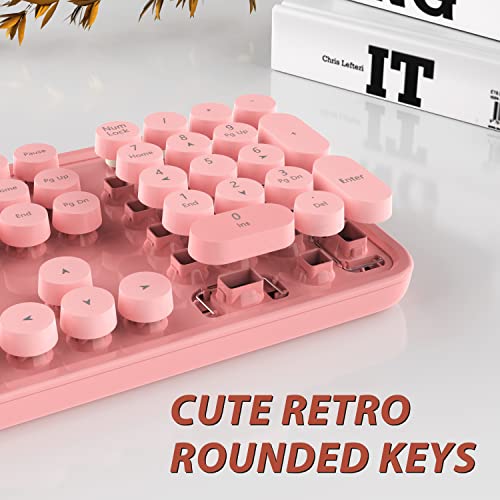 Image of Kootop Wireless Keyboard and Mouse Combo, 2.4G Typewriter, Pink