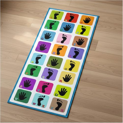 Image of Colorful Hand and Foot Print Design, Alphabet Game for Kids, Indoor Activity Markers, hopsctoch Game for Kids Baby Play mat
