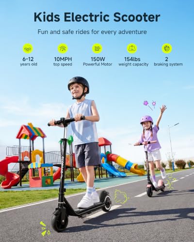 Image of ECOROAD EK6 Kids Electric Scooter for 6-12, 3 /6 /10mph Speeds for Ultimate Comfort & Adjustable Height, 150W & Dual Brake Safety Electric Scooter, for Outdoor Play, Park Rides (Rider:3.9-5.2 FT)