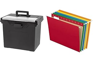 USA Portable File Box with Built-In Organizer Lid for Hanging Files