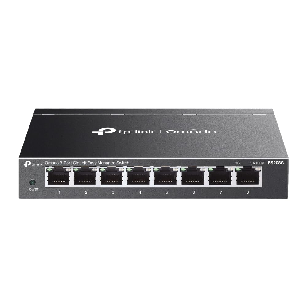 TP-Link Omada 8-Port Gigabit Easy Managed Switch, Gigabit Ports, Compact Metal Case, Port Isolation, VLAN, Automatic Loop Prevention, IGMP Snooping, Centralised Cloud Management, Plug & Play(ES208G)