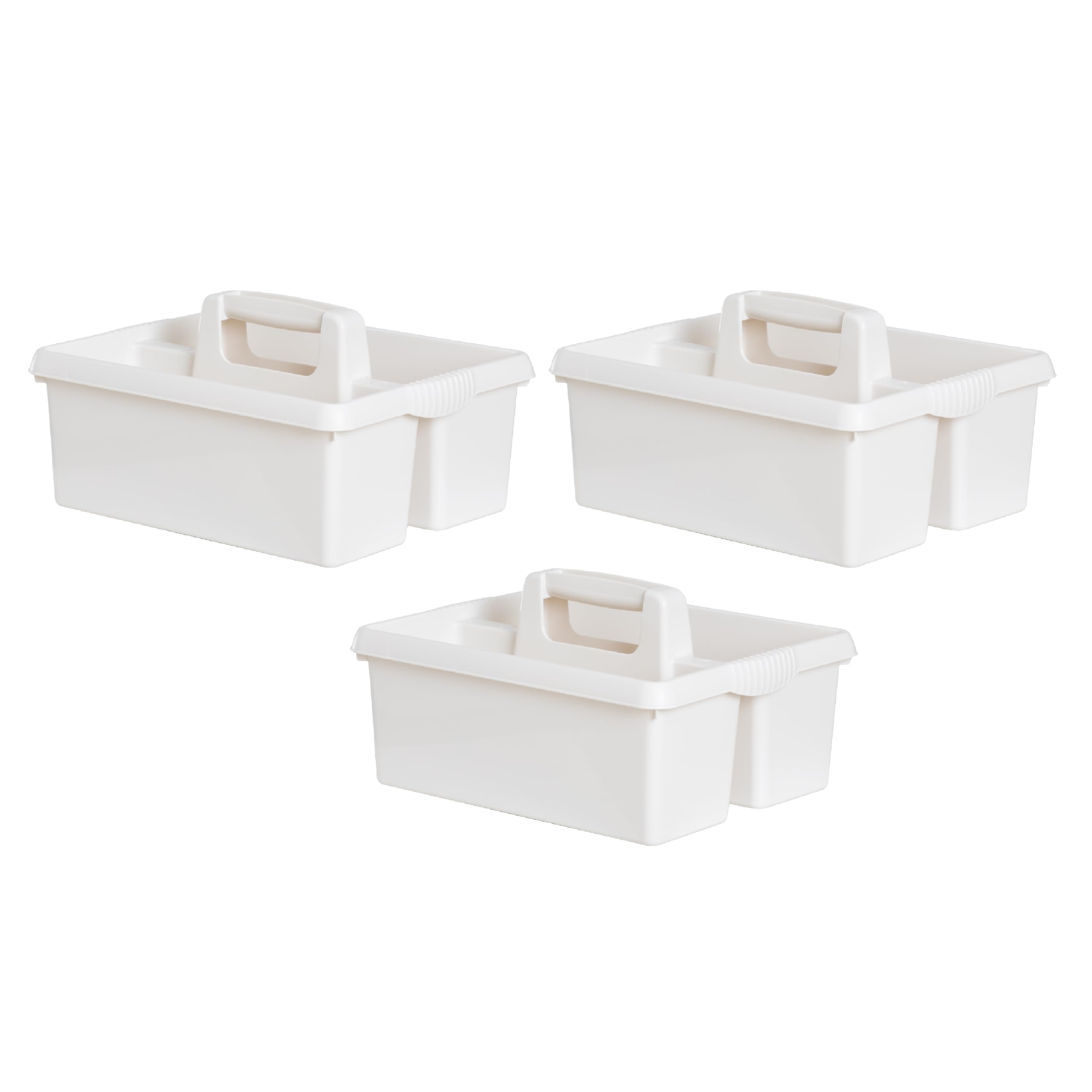 JMS we create smile Set of 3 - Large Cleaning Caddy with Handles Plastic Tidy Organiser Cleaners Carry All Tote Tray Basket Multi Compartment Cleaning Tool for Kitchen Sink Bathroom - (Snow White) — image 1