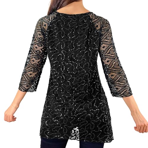 Brittany Black Women’s Lace Top Floral Print Tunic Knit Blouse2