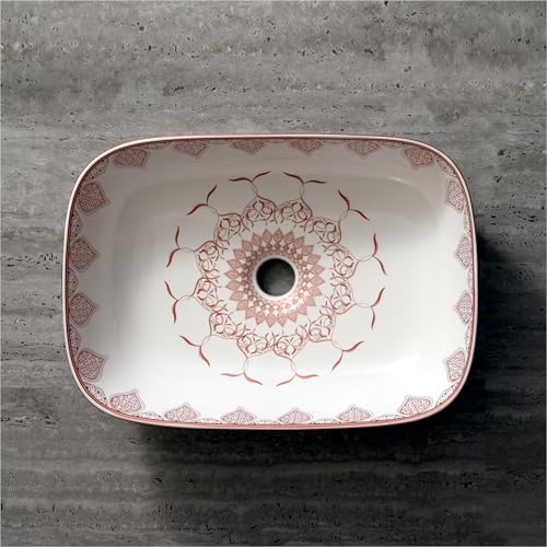 Image of Archstone Wash Basin for Bathroom -1 Year warranty - Tabletop Washbasin - Ceramic Glossy Rectangle Designer Moroccan Countertop Vessel Sink, Dining Hall & Vanity 33x45x14.5 cm (Copper Moroccan)