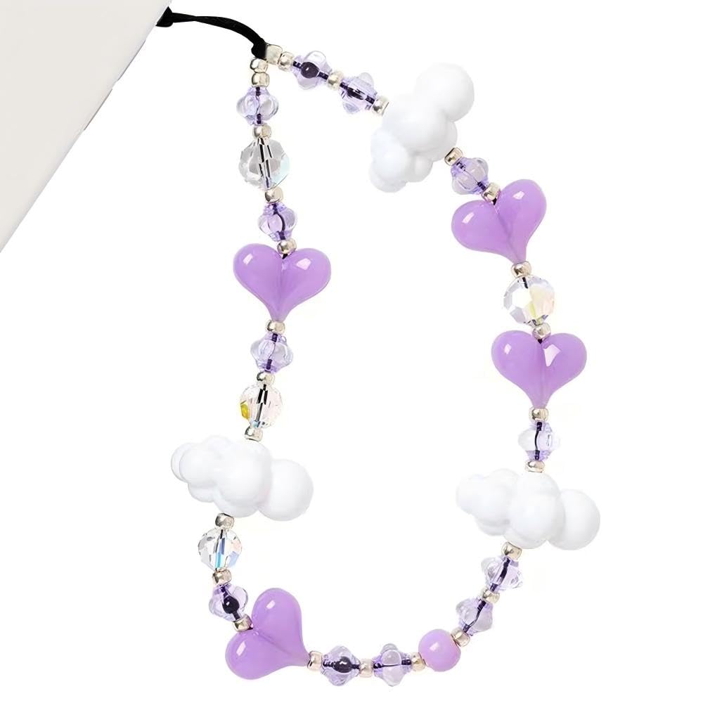 WCCH Beaded Phone Charm Y2K Kawaii Handmade Acrylic Phone Lanyard Wrist Strap for Camera Bag Airpods Keychain Charm Gold and White Pearls — view 27