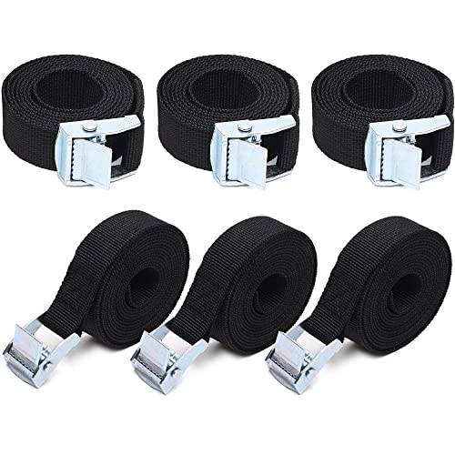 Sangle d'Arrimage, Sangle de Fixation avec Boucle de Serrage, Sangle de Fixation, Sangles D'arrimage de Voiture, Kit Sangle d'Arrimage, pour Moto, Voiture, Porte Vélo, 6 pièces,Noir Cover