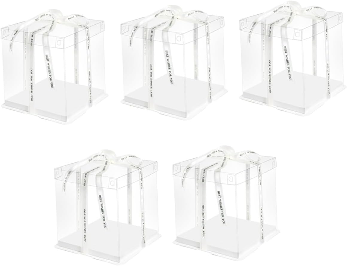 BESPORTBLE 8-inch Birthday Cake Carrier Box, Single-layer Food Packaging Container with Ribbon, 5pcs Cake Storage Boxes for Bakery, Party, and Packaging