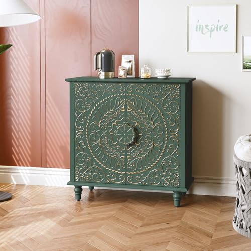 HOLTICO Aparador de salón, armario de cocina, cómoda con 2 puertas, armario de almacenamiento para salón, cocina, comedor (verde)