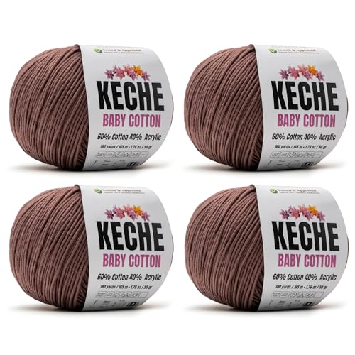Image of Keche Cotton Yarn, 60% Cotton 40% Acrylic Yarn, Soft Cotton Yarn for Crochet and Knitting, Amigurumi Yarn 4 Skeins /Balls [1.76 Oz (50g) / 180 Yrds (165m)] x 4 - Cinnamon