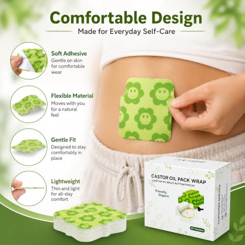 Image of Castor Oil Belly Button Patch (20 Patches) | Disposable Navel Wrap for Castor Oil Application | Soft Adhesive Belly Patch | Comfortable Overnight Wear | Suitable for Daily Self Care | Men & Women