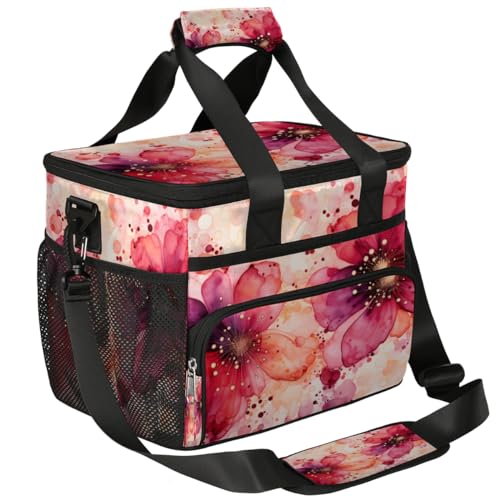 Red Floral Insulated Picnic Backpack Lunch Box for Women Men Picnic Basket Tote Lunch Bag Picnic Bag Portable Lunch Bags for Picnic, Beach, Work, Trip,Office, Camp Abstract Flowers