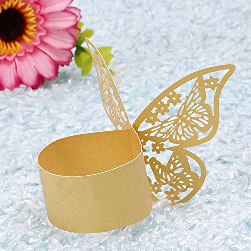King&Pig 50Pcs Laser Cut Butterfly Shape Napkin Rings For Dinners Lunch Tables Home Wedding Birthday Date Anniversray Party Decorations (Gold) #TOP4
