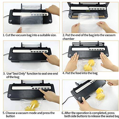 Vacuum Sealer Machine, Food Vacuum Sealer Machine, Automatic Air Sealing System for Food Preservation, Built-in Cutter, Better Sealability w/ 2 Heating Wires, Dry and Wet Modes, 18 Vacuum Sealer Bags, Black
