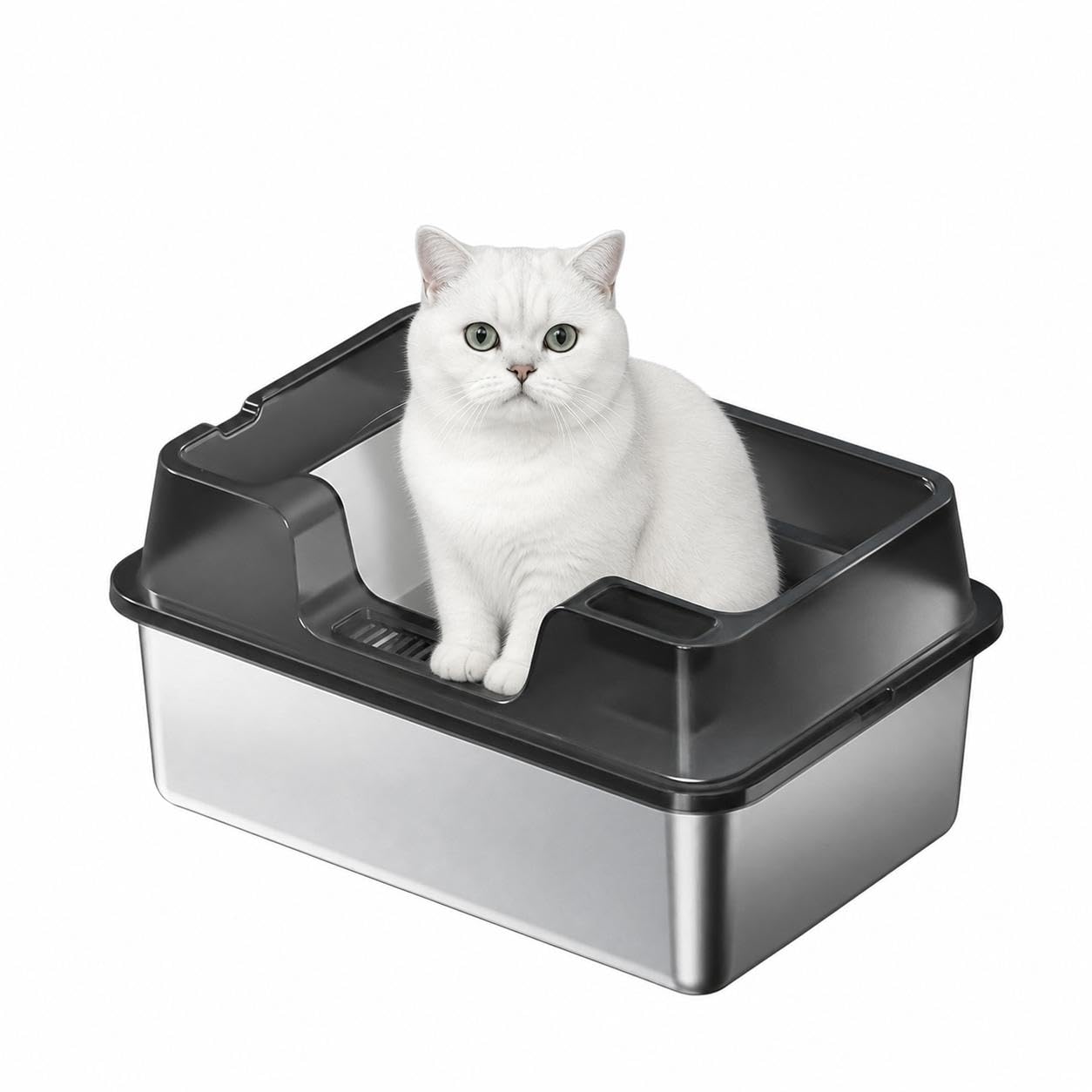 FairyLee Stainless Steel Large Cat Litter Tray with High Sides