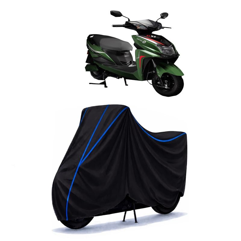 Image of Scooty Cover Water Resistant for Lectrix LXS G | Universal Scooter & Bike Cover | Heavy Duty UV Dust, Rain & Scratch Protection | Elastic Fit All Weather Indoor Outdoor | Black with Blue Piping