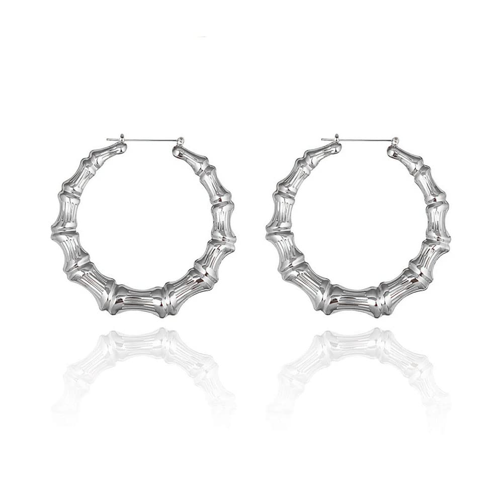 Big Bamboo Hoop Earrings for Women Chunky Large Hoops Earrings 80s 90s Outfits for Women Hip-Pop Style Party Jewelry Gifts