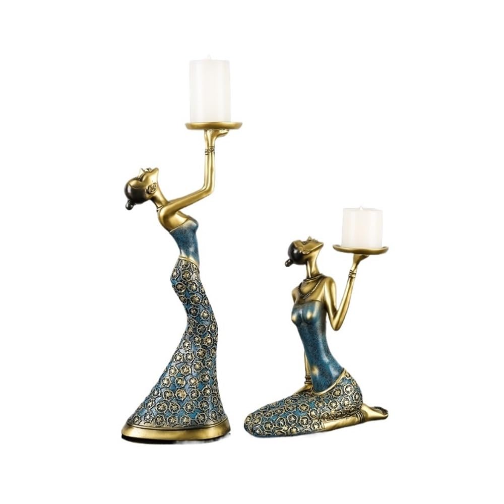 Candlestick Holder A Pair of Creative Candlesticks Ornaments Modern Simple Candle Holder Dining Table Home Decoration(Blue,Large)