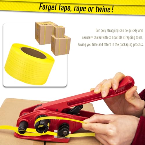 poly strapping packaging banding strap pallet strapping roll 328039 length - polypropylene strapping 1234 width 003034 thickness 300 lbs break strength yellow packing straps