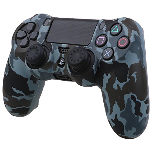 Pandaren siliconas cubierta piel caso antideslizante Transferencia de agua personalizar camuflaje cover case para Mando PS4 x1 (nieve) + asideros thumb grips x 2