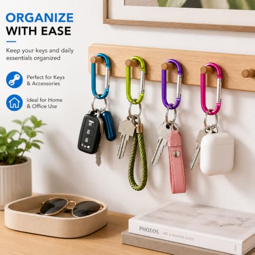 Image of Carabiner Caribeaner Clip,3 inch Large Aluminum D Ring Shape Carabeaner with Keyring Keychain Hook