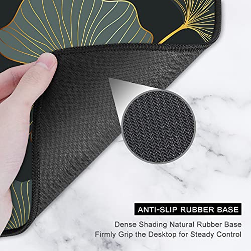 Image of Auhoahsil Extended Mouse Pad, XXL Gaming Mouse Pads, Large Big Mousepad Laptop Computer Keyboard Mat Desk Pad with Non-Slip Base Stitched Edge for Gaming Office, 31.5 x 15.7 inch, Gold Line Leaves