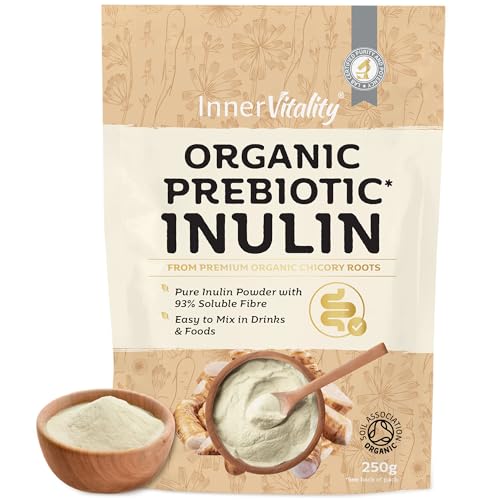 Organic Inulin Powder - 250g Prebiotic Fibre for Gut Health Natural High Strength Fibre Supplement by Inner Vitality