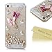 iPhone SE Case,iPhone 5S Case,iPhone 5 Case -Mavis's Diary 3D Handmade Crystal Butterfly Lingers Over The Flower Rhinestone Diamond Bling Clear Hard Case Cover for iPhone SE/5S/5