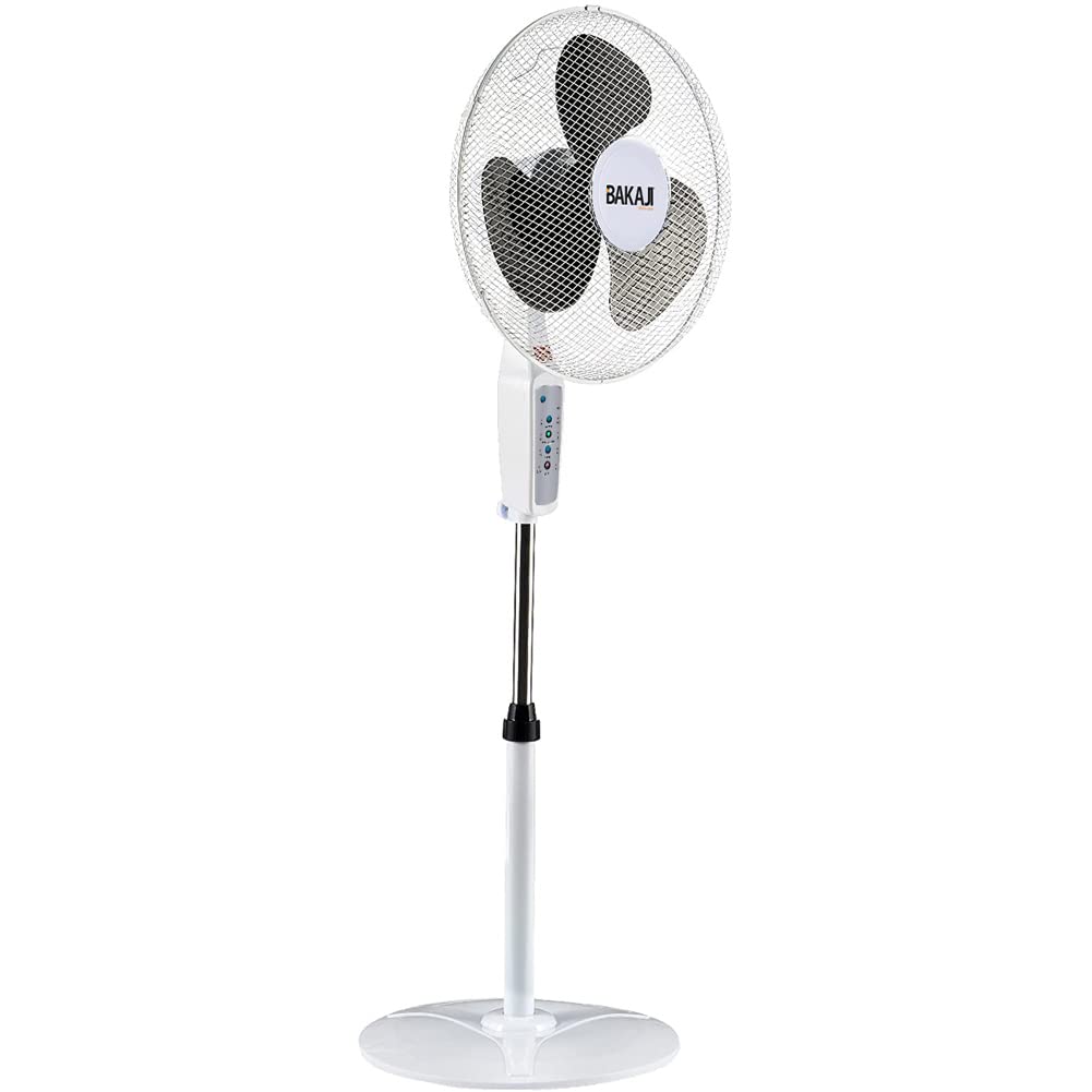 BAKAJI Ventilatore a Colonna Piantana Potenza 50W Diametro Pale 40cm 3 Velocità Selezionabili Funzione Timer Altezza regolabile Oscillazione Orizzontale e Telecomando x Controllo a Distanza (Bianco)