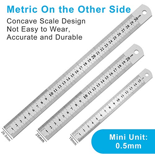 3Pcs Stainless Steel Ruler, Metal Ruler Set (6 8 12 Inch), Steel Ruler With Inch And Metric, Machinist Ruler, Metric Ruler, Imperial Ruler, For School, Office, Home, Engineer, Craft #TOP3