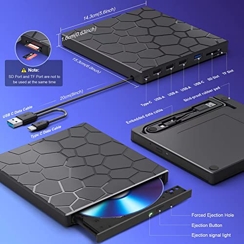 Image of External CD /DVD Drive for Laptop, 8 in 1 USB 3.0 Ultra-Slim Portable DVD Player for Laptop, CD ROM Burner Writer External Disk Drive Optical Compatible with Laptop Desktop PC Mac Windows Mac Linux OS